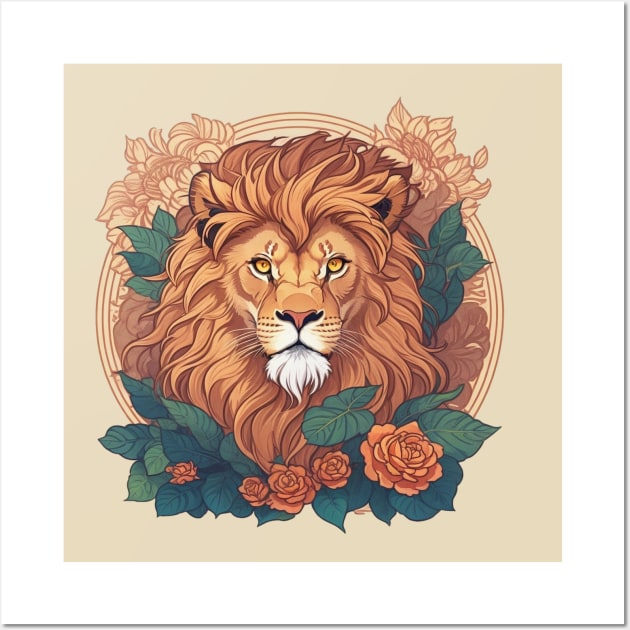 Lion face  t-shirt design, apparel, mugs, cases, wall art, stickers, Wall Art by LyndaMacDesigns